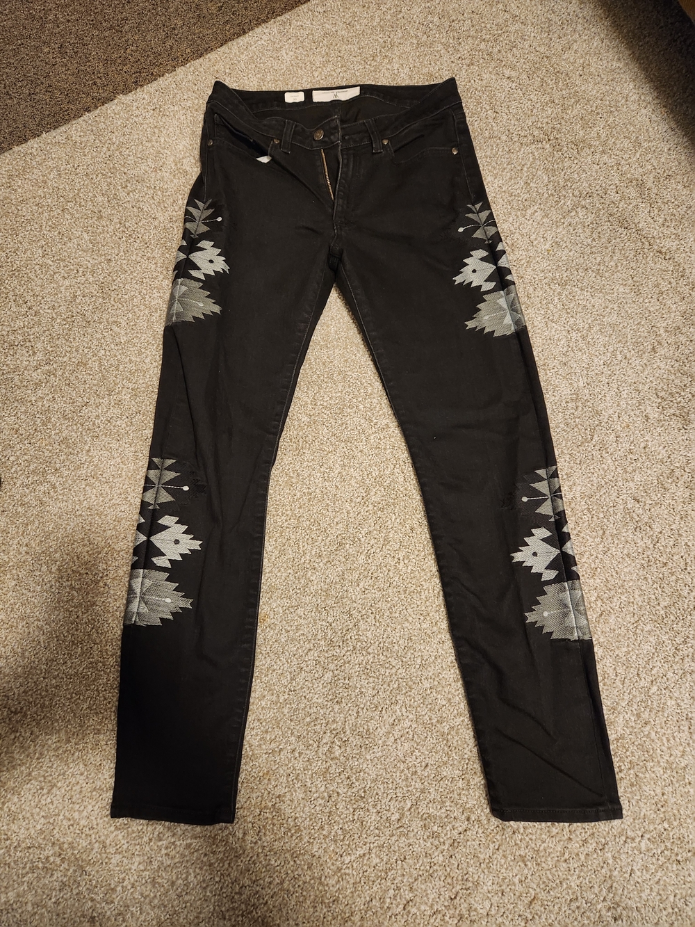 Miss Me Vintage Black Women's Slim Jeans with Silver Aztec Side Embroidery 30